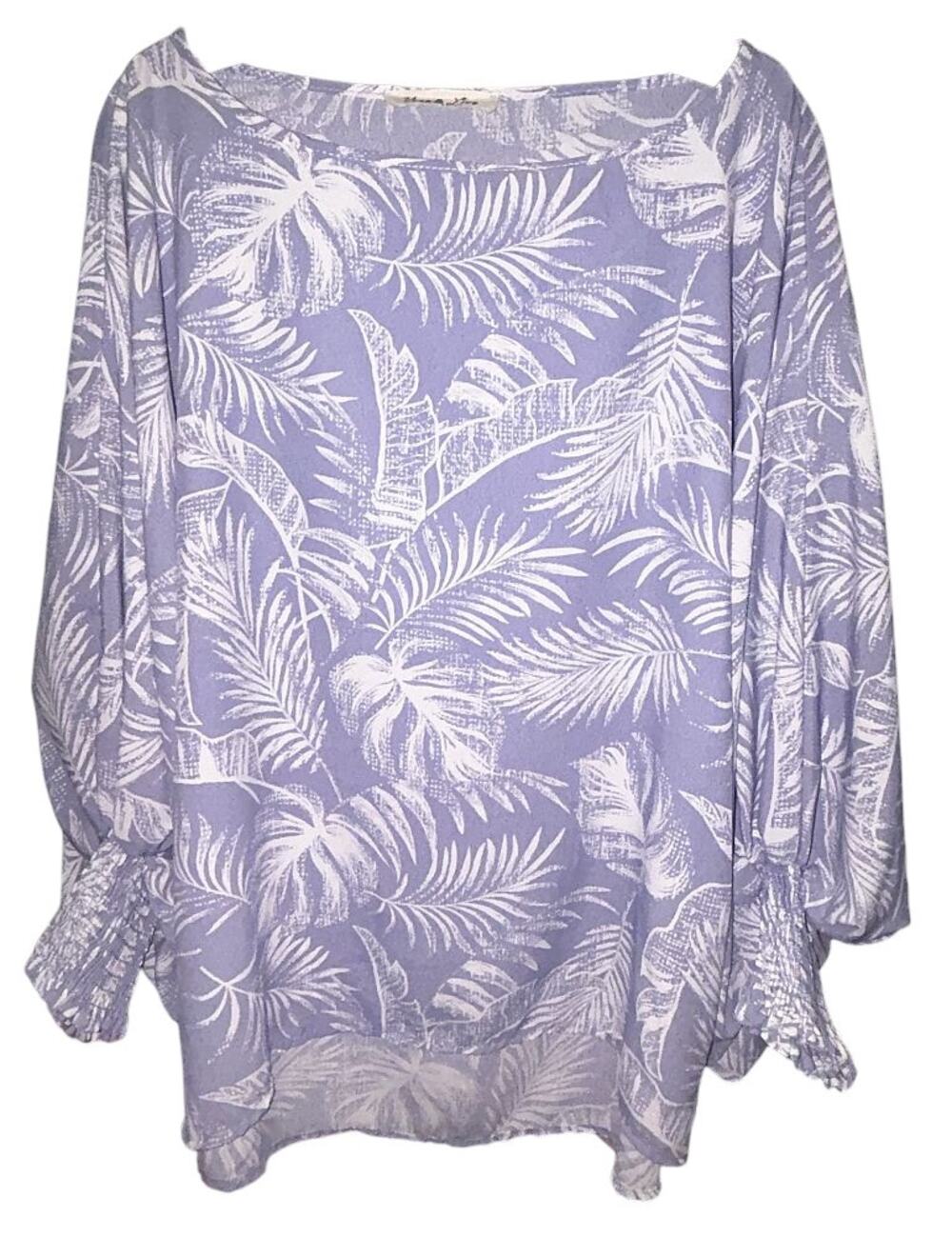 Vine & Love Tapered Smocked Cuff Round Neck Top Women's Medium